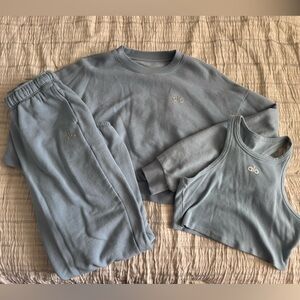 ALO Yoga Blue Sweatshirt, Joggers & Tank Set